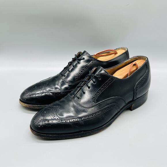 Johnston & Murphy Shoes Mens 8 Black Leather Wingtip Oxford Vintage USA Brogue main image 10